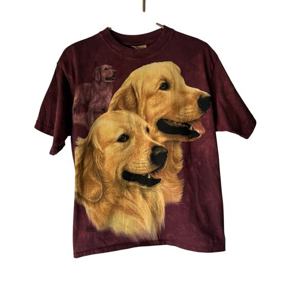 The Mountain Golden Retriever Dog Graphic T-Shirt Size L Maroon USA Made - Picture 1 of 7